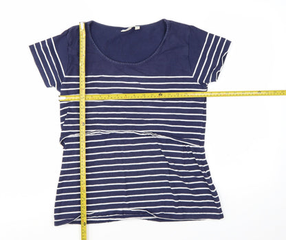 JoJo Maman Bébé Women's Blue Striped Cotton T-Shirt M