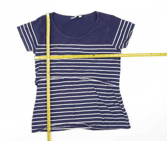 JoJo Maman Bébé Women's Blue Striped Cotton T-Shirt M