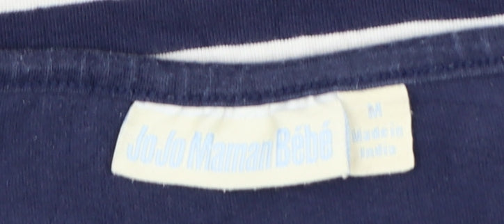 JoJo Maman Bébé Women's Blue Striped Cotton T-Shirt M