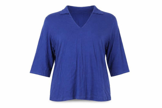Laura Ashley Women Blue V-Neck 3/4 Sleeve Basic Jersey Blouse Size 18