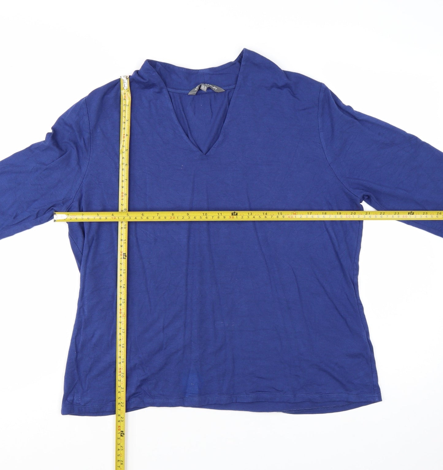 Laura Ashley Women Blue V-Neck 3/4 Sleeve Basic Jersey Blouse Size 18