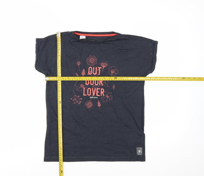 Quechua Girls Black Outdoor Lover Graphic T-Shirt 12-13 Years Regular Fit