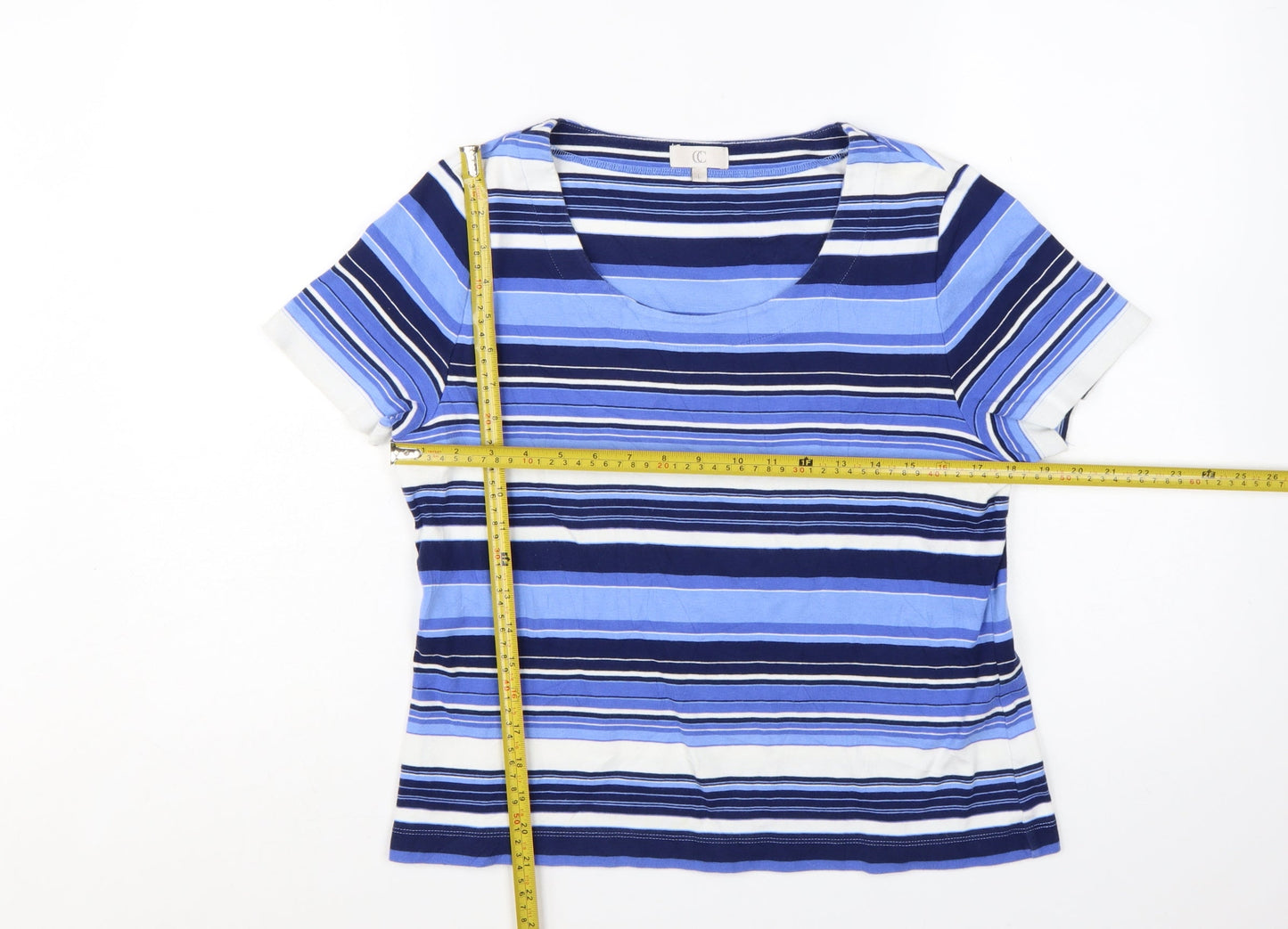 CC Women's Blue Striped Cotton Short Sleeve T-Shirt Size L