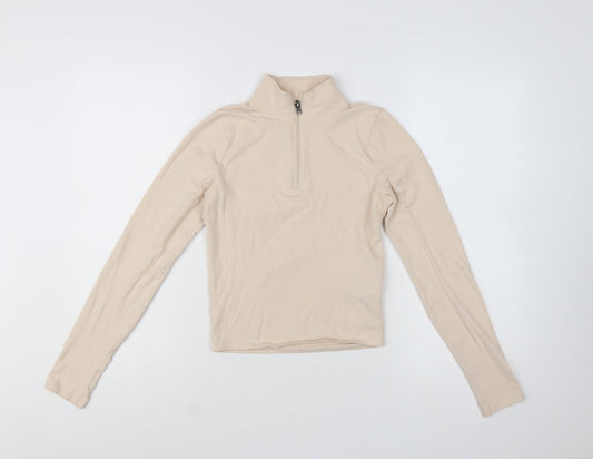 Hollister Women's Beige Long Sleeve 1/4 Zip Slim Fit Active Top Size S