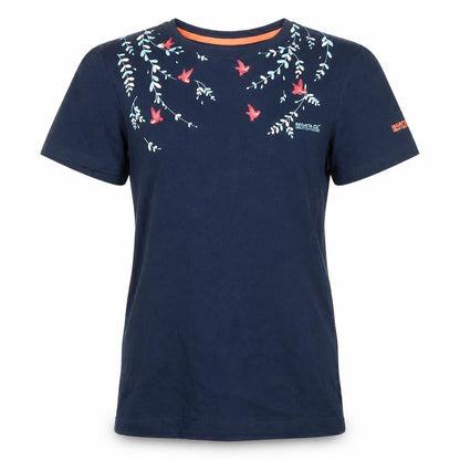 Front view of Regatta girls’ navy blue floral embroidered cotton t-shirt 14 years