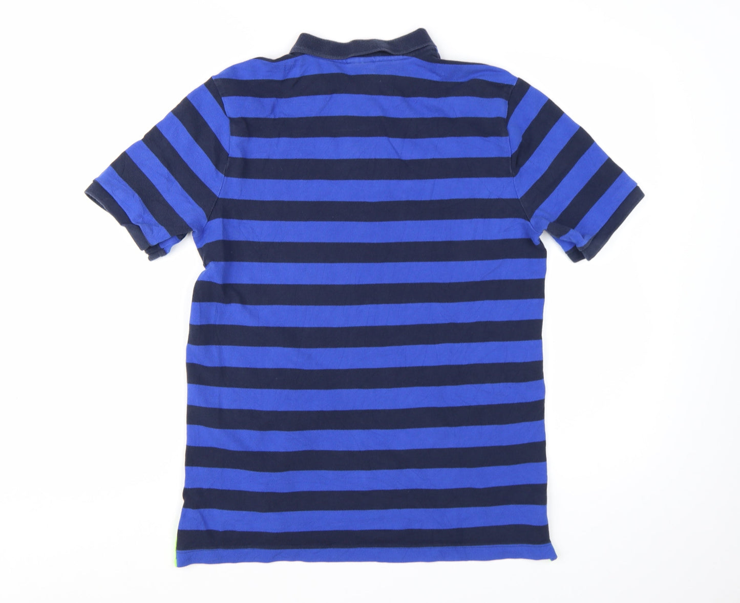 Nike Men Blue Striped Logo Cotton Polo Shirt Medium