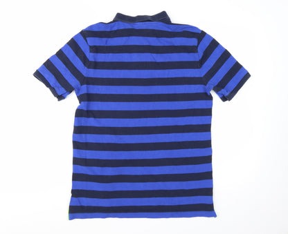 Nike Men Blue Striped Logo Cotton Polo Shirt Medium