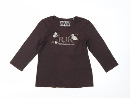 Rocha.John Rocha Women Brown 3/4 Sleeve Cotton Top Size 14