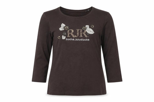RJR.John Rocha Women Brown 3/4 Sleeve Cotton Top Size 14