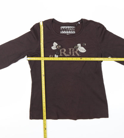 Rocha.John Rocha Women Brown 3/4 Sleeve Cotton Top Size 14