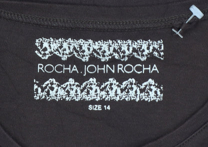Rocha.John Rocha Women Brown 3/4 Sleeve Cotton Top Size 14