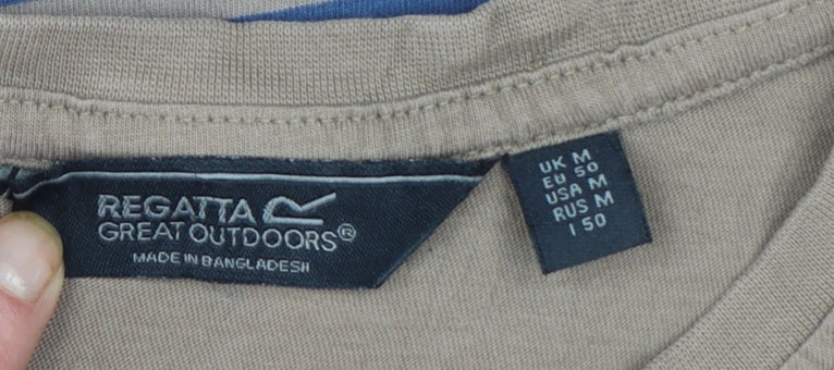 Regatta Great Outdoors Mens Beige Striped Cotton T-Shirt Size M