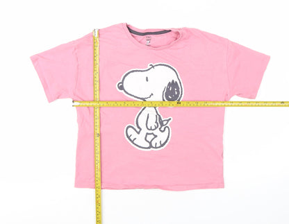 Marks and Spencer Girls Pink Snoopy Graphic Cotton T-Shirt 10-11 Years