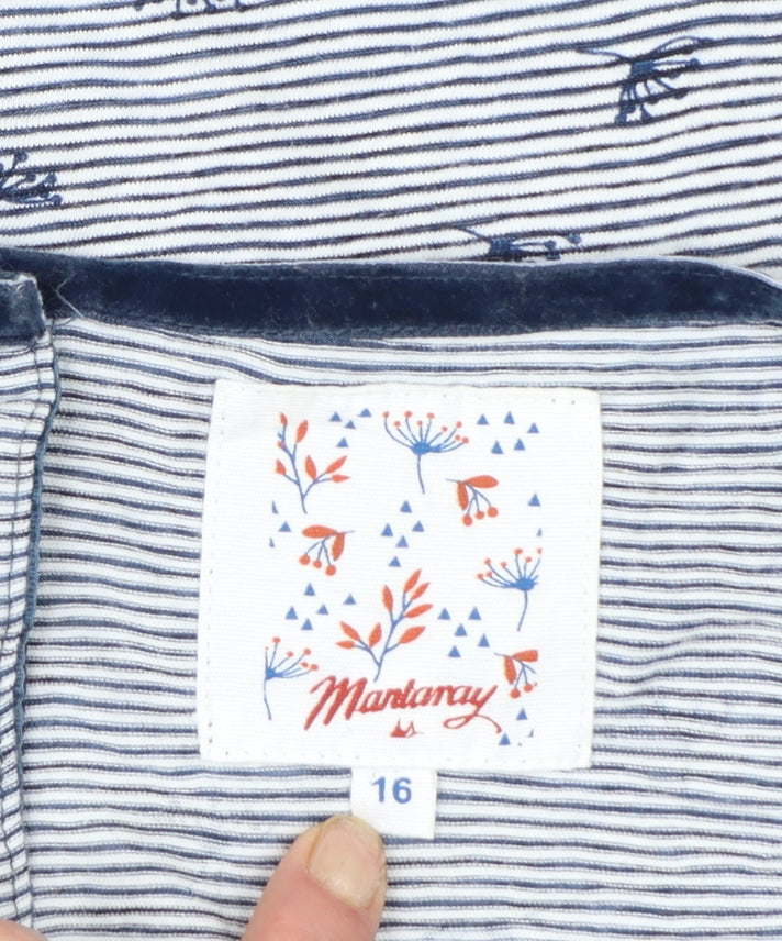 Mantaray Womens Blue Striped Cotton Tunic Blouse Size 16
