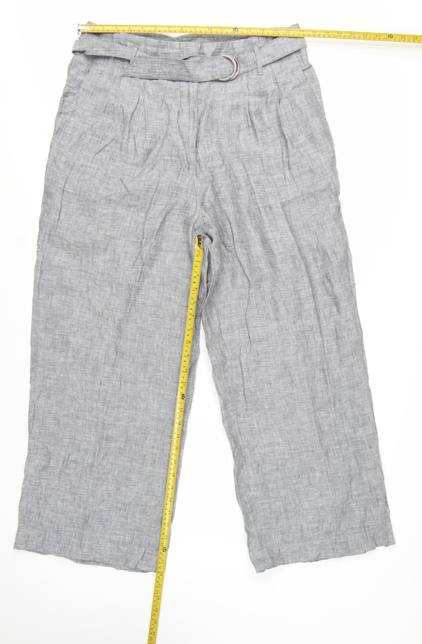 Marks and Spencer Womens Grey Linen Blend Wide-Leg Trousers Size 16