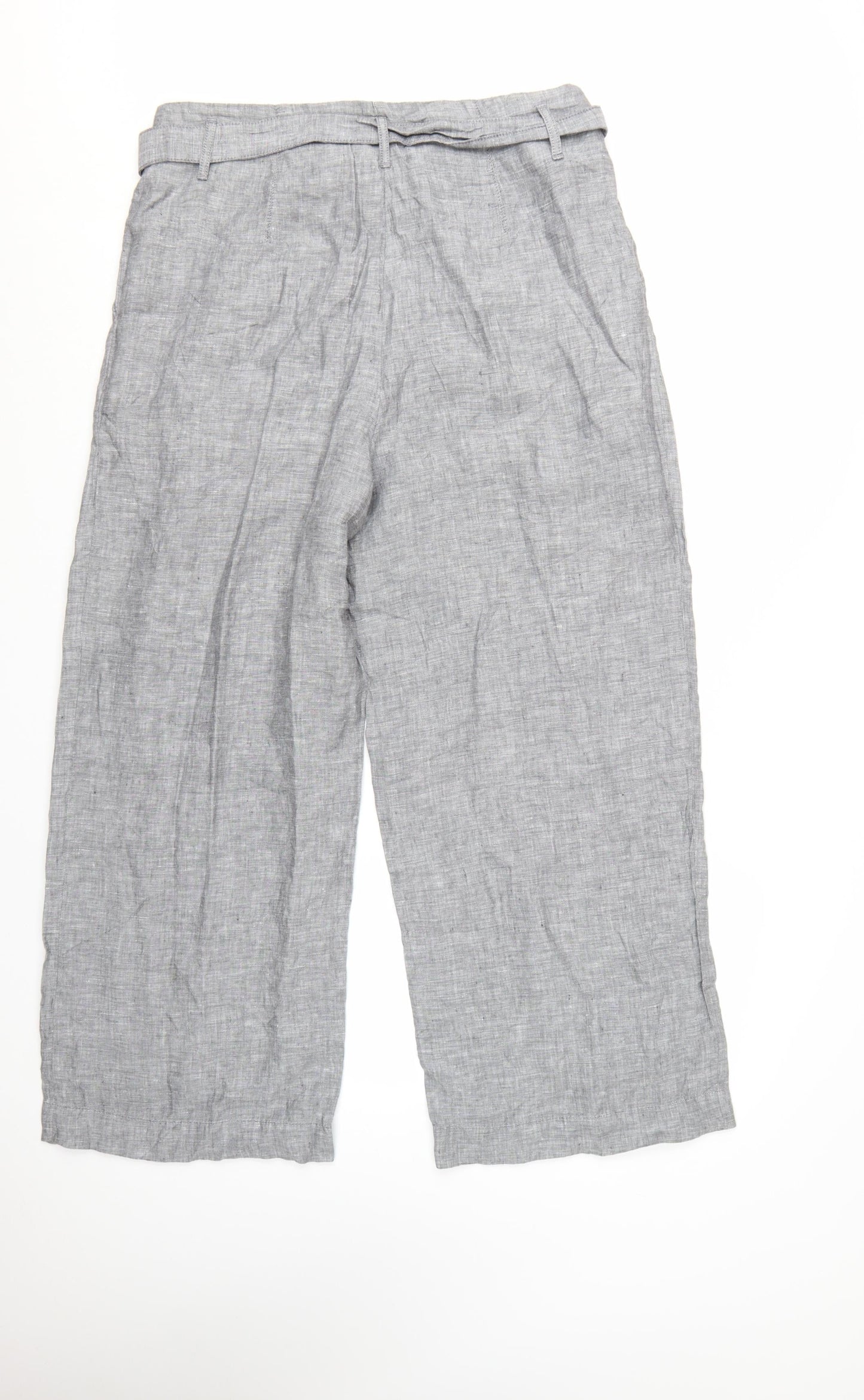 Marks and Spencer Womens Grey Linen Blend Wide-Leg Trousers Size 16