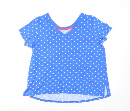 Joules Women's Blue Polka Dot V-Neck Cotton T-Shirt Size 16