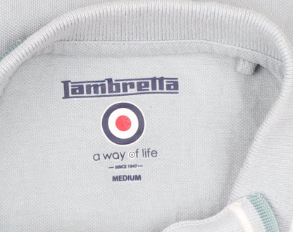 Lambretta Men's Blue Short Sleeve Polo Shirt Medium Cotton Retro Style