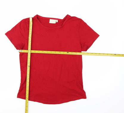 Fransa Women Red Basic Short Sleeve Jersey T-Shirt Size L
