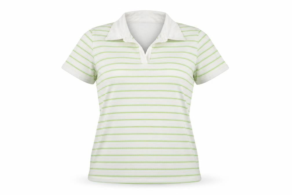 Adidas Womens White Green Striped Polo Shirt Size L ClimaCool