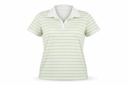 Adidas Womens White Green Striped Polo Shirt Size L ClimaCool