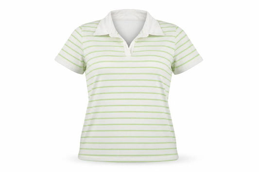 Adidas Womens White Green Striped Polo Shirt Size L ClimaCool