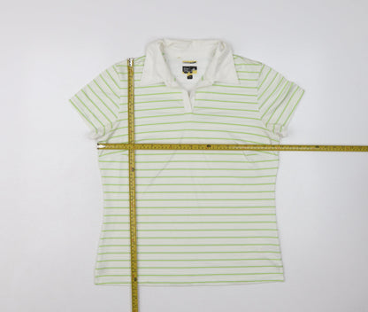 Adidas Womens White Green Striped Polo Shirt Size L ClimaCool