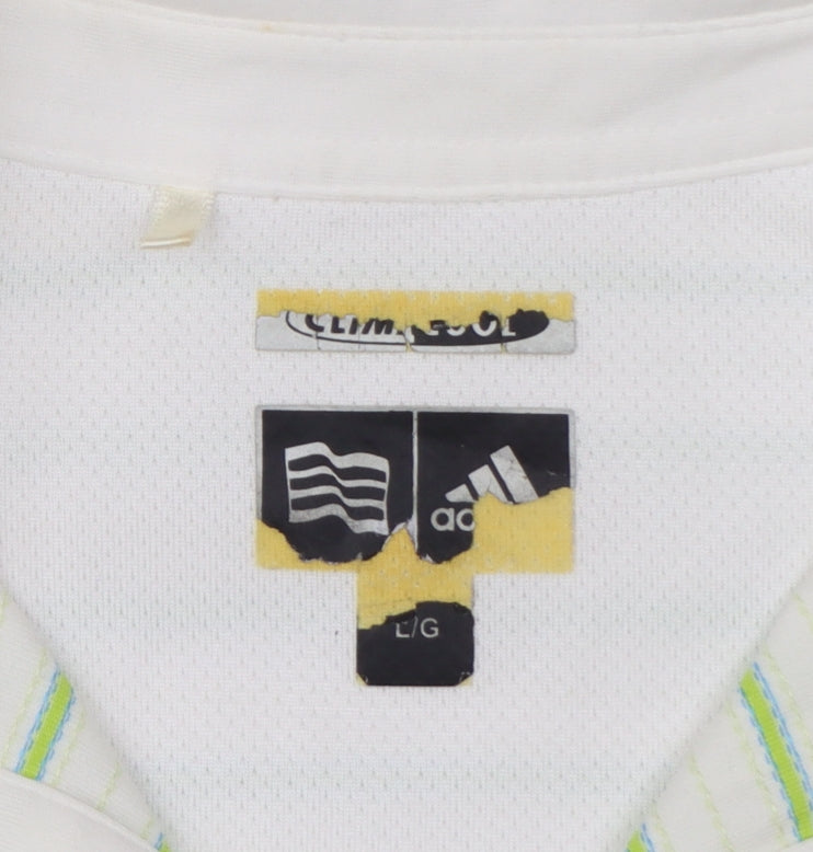 Adidas Womens White Green Striped Polo Shirt Size L ClimaCool