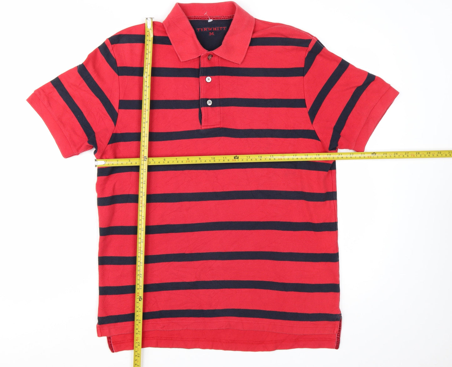Tyrwhitt Men's Red Striped Cotton Polo Shirt Size M