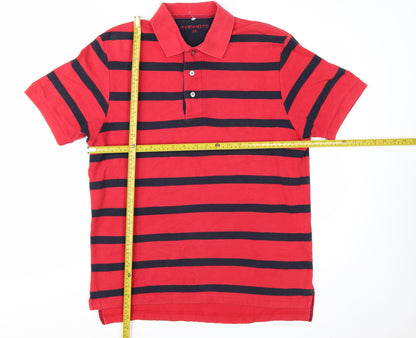 Tyrwhitt Men's Red Striped Cotton Polo Shirt Size M