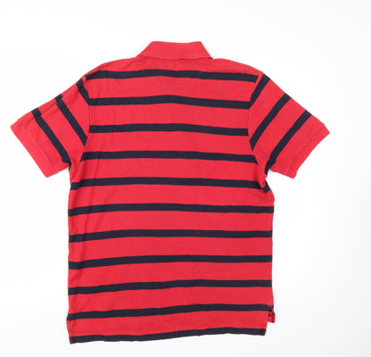 Tyrwhitt Men's Red Striped Cotton Polo Shirt Size M