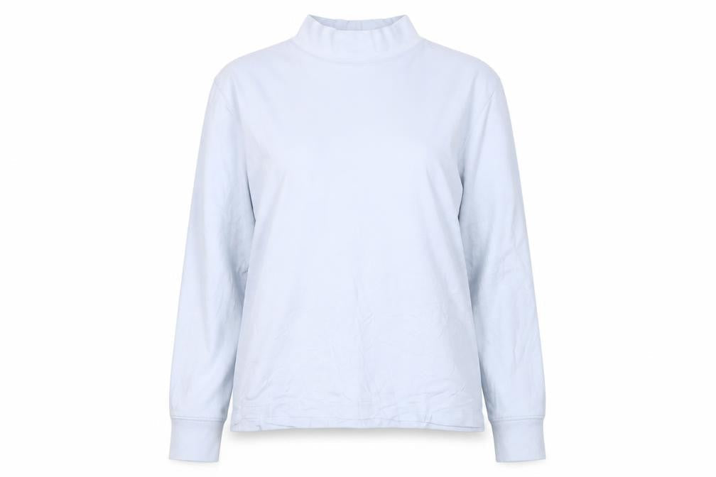 Lands' End Women's Blue Mock Neck Long Sleeve Cotton Top M