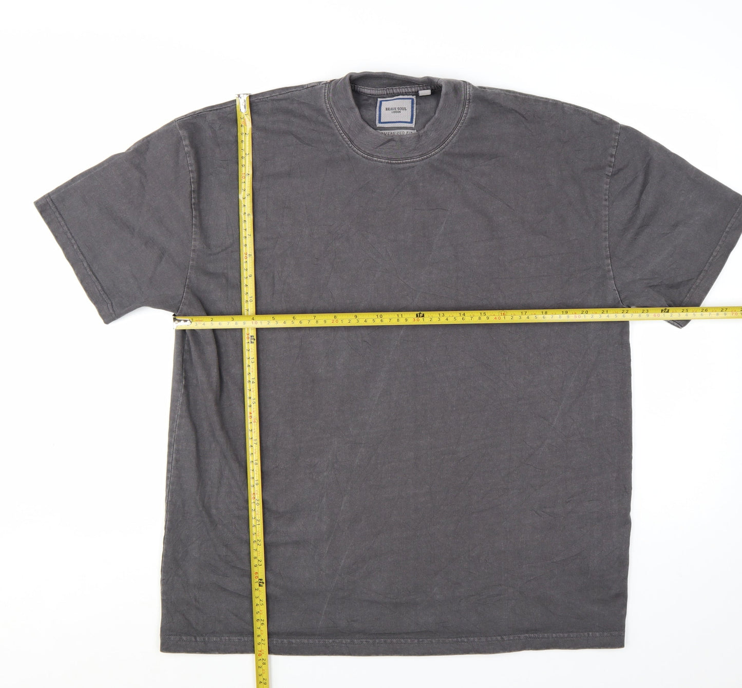Brave Soul Men's Grey Oversized Fit Cotton Crew Neck T-Shirt Size M