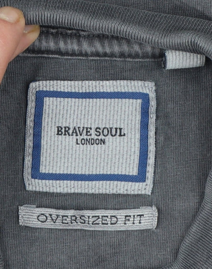 Brave Soul Men's Grey Oversized Fit Cotton Crew Neck T-Shirt Size M