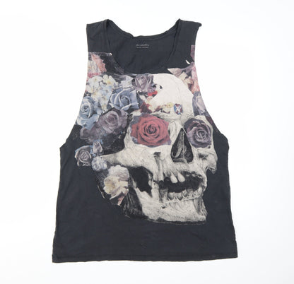 AllSaints Womens Black Skull Floral Tank Top 2XL Gothic Rock Vest