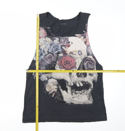 AllSaints Womens Black Skull Floral Tank Top 2XL Gothic Rock Vest
