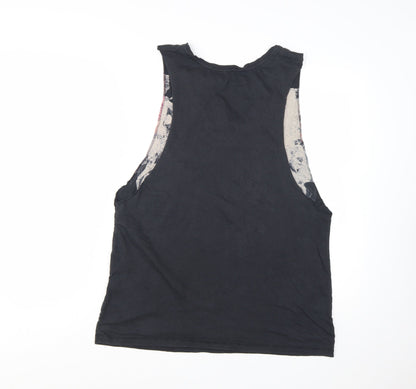 AllSaints Womens Black Skull Floral Tank Top 2XL Gothic Rock Vest