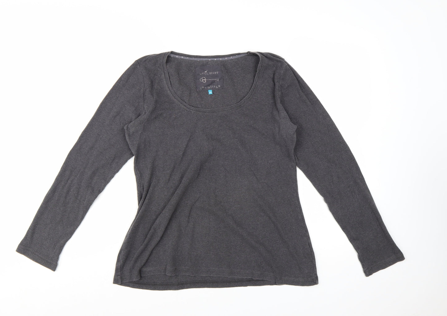 White Stuff Women's Grey Long Sleeve Cotton Basic T-Shirt Size 14