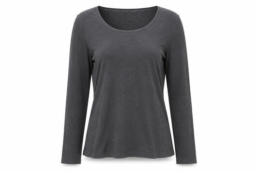 White Stuff Women's Grey Long Sleeve Cotton Basic T-Shirt Size 14
