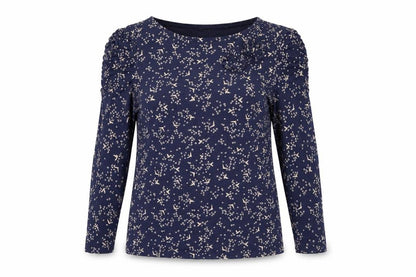 RJR.John Rocha Women's Blue Floral Ruffle 3/4 Sleeve Top Size 10