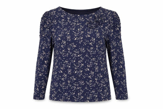 RJR.John Rocha Women's Blue Floral Ruffle 3/4 Sleeve Top Size 10