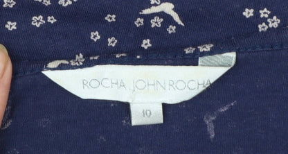 Rocha John Rocha Women's Blue Floral Ruffle 3/4 Sleeve Top Size 10