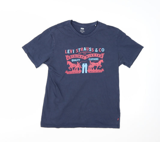 Levi's Men's Blue Graphic Logo Short Sleeve Cotton T-Shirt Size M