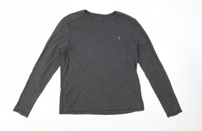 AllSaints Men's Grey Long Sleeve Crew Neck Cotton T-Shirt M