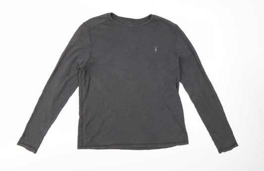AllSaints Men's Grey Long Sleeve Crew Neck Cotton T-Shirt M