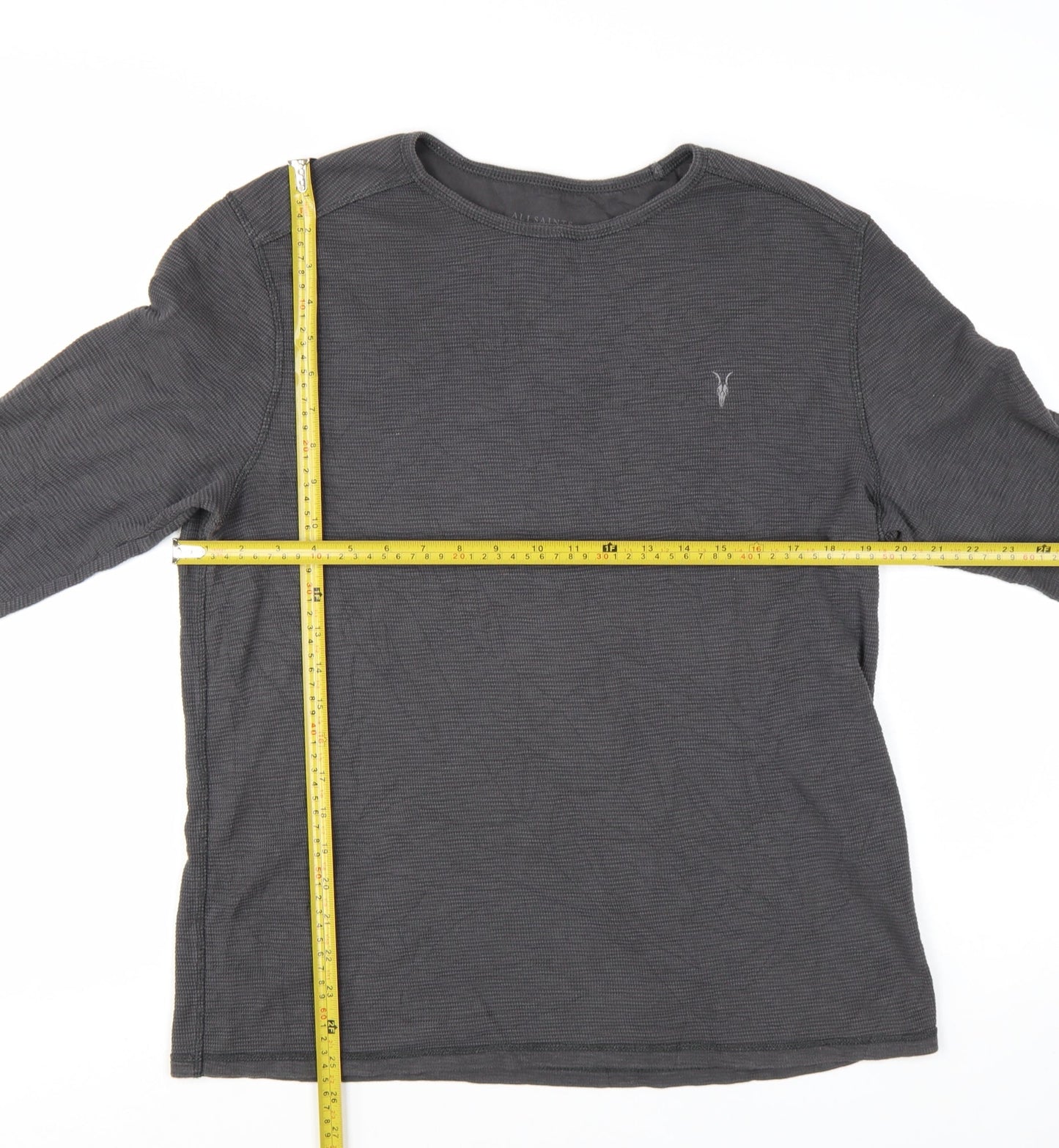 AllSaints Men's Grey Long Sleeve Crew Neck Cotton T-Shirt M