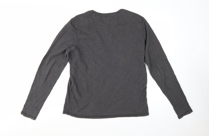 AllSaints Men's Grey Long Sleeve Crew Neck Cotton T-Shirt M