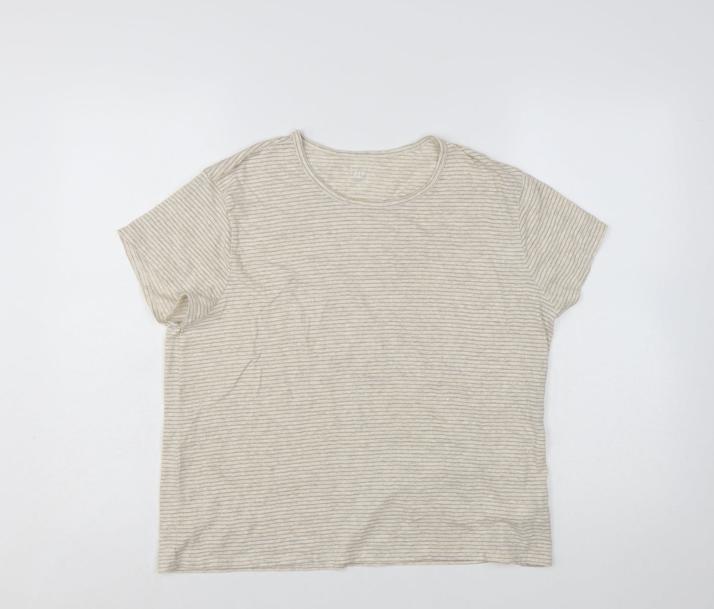 GAP Women’s Beige Striped Short Sleeve Cotton Blend T-Shirt Size 2XL