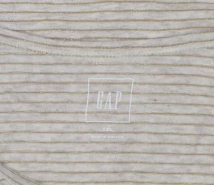 GAP Women’s Beige Striped Short Sleeve Cotton Blend T-Shirt Size 2XL