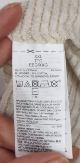 GAP Women’s Beige Striped Short Sleeve Cotton Blend T-Shirt Size 2XL